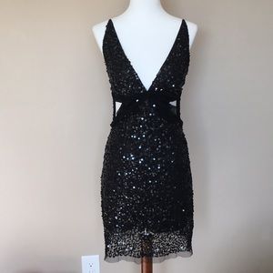 Arden B black sequined cutout plunge neck dress XS